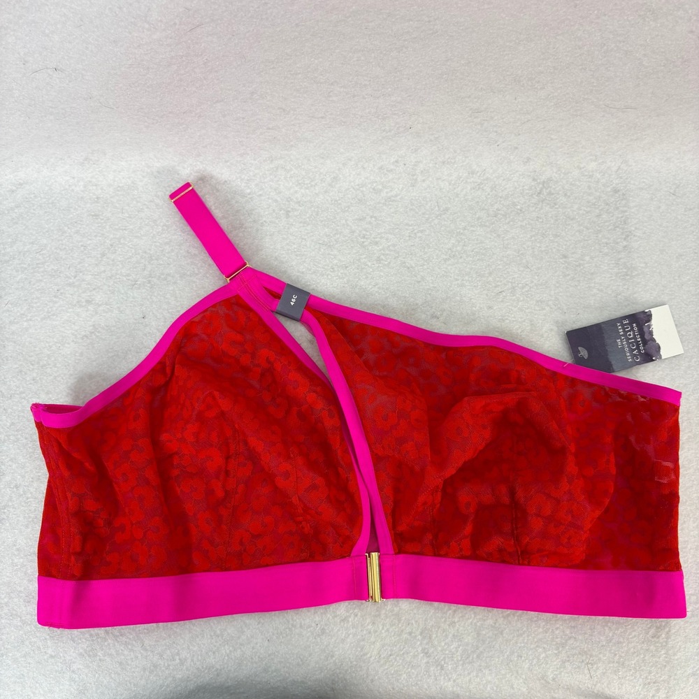 NWT Cacique Red Leopard Lace Asymmetrical Bra 46C Front Clasp Lingerie Valentine